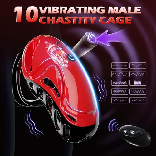 Vista 2 de Jaula de Castidad Vibratoria de Juguete Sexual - Dispositivos de Castidad Masculina Jaula para Pene con 10 Vibraciones, Aplicación y Control Remoto
