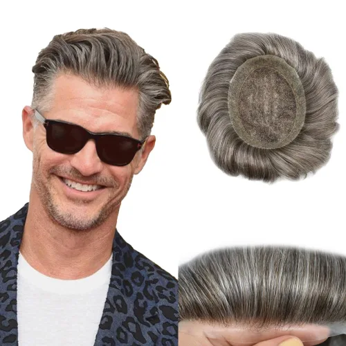 Vista 13 de Toupee For Men Real Human Hair Mens Toupee Hair Replacement System Swiss Lace Toupee For Men Natural Human Hair Piece Mens Toupee6*8"-90% density#2