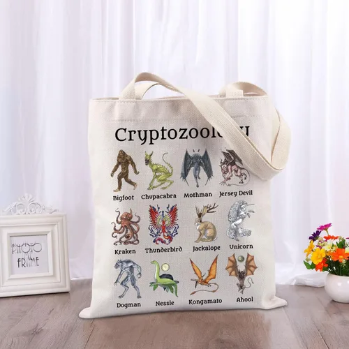 Vista 6 de TIIMG Bolsa de mano de criptozoología Cryptid Cryptid Cryptid Criatures Regalo para amantes de los biólogos (criptozoología), Blanco, Mediana