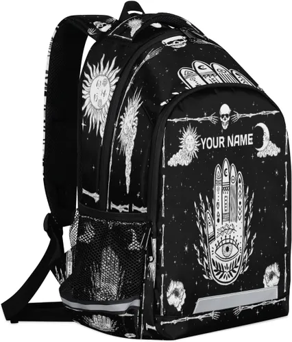 Vista 5 de FZDXZJJ Custom Name Backpack for Boys Girls Teens Space Skull Personalized 16 Inch Kids Backpack Galaxy Moon Middle Schoolbag Primary Elementary