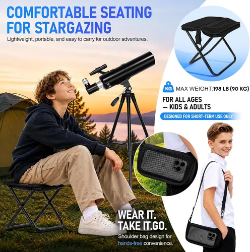 Vista 2 de Telescopio para adultos y niños de alta potencia de 3.543 in de Negro