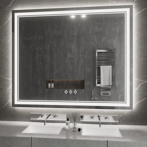 Vista 41 de Espejo LED para baño de 20 x 28 pulgadas con frente degradado y luz LED, espejo retroiluminado para baño, 3 colores, CRI > 90, espejo de baño