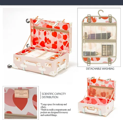 Vista 5 de COTRUNKAGE Vintage Checked Luggage Sets 2 Piece TSA Lock Suitcase for Women with 16" Suitcase Bag, Cherry Pink