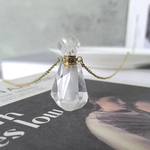 Vista 22 de Perfume Bottle Necklace Heart Shape, Amethyst Necklace Healing Crystal for Women, Essential Oil Diffuser Bottle Necklace Jewelry for Liquid