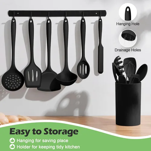 Vista 4 de Homikit - Juego de utensilios de cocina de silicona y estante de enfriamiento, 15 piezas de utensilios de cocina con soporte para utensilios