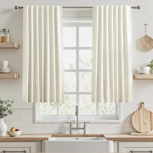 Vista 24 de UHITECH Cortinas opacas de 35 pulgadas de largo para sala de estar, 2 paneles, cortina opaca corta para cocina para ventanas pequeñas, cortinas