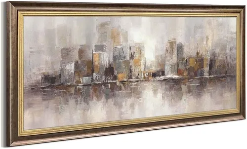 Vista 10 de Lienzo decorativo para pared de ciudad: paisaje abstracto de horizonte moderno, pintura de paisaje urbano contemporáneo, horizontal, vista urbana