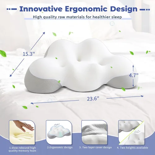 Vista 6 de Almohada cervical para cuello y hombro, almohada ergonómica para dormir lateral para soporte del cuello, almohadas de espuma viscoelástica