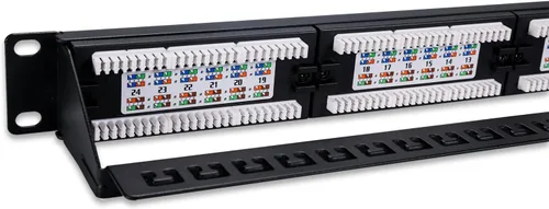 Vista 3 de QSFPTEK Panel de conexión de 24 puertos, alimentación UTP Cat6, Panel de conexión de red IDC dual de 19 pulgadas, panel de conexión Ethernet