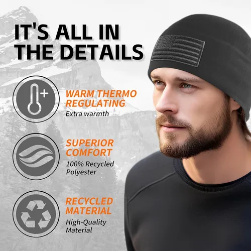 Vista 3 de Gorra de reloj de forro polar con bandera estadounidense, gorro táctico militar para múltiples estaciones de Estados Unidos, gorro cálido de invierno