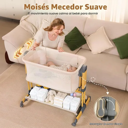 Vista 5 de Onasti 3-in-1 Baby Bassinet Bedside Sleeper, Stable Bassinet for Newborns Beige