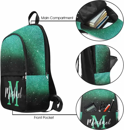 Vista 2 de InterestPrint Mochila personalizada para niños, mochila personalizada con texto azul y pajarita, mochila para añadir tu nombre para niños y niñas