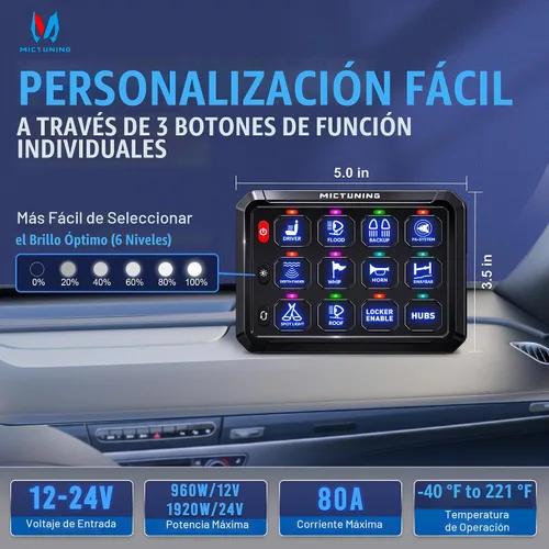 Vista 3 de MICTUNING P1S-B12 Blue12 Panel de interruptores de banda 4 modos de control