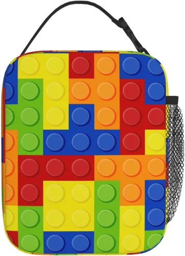 Vista 2 de SARA NELL Bolsa de almuerzo aislada colorida con bloques de construcción de bloques de almuerzo para mujeres, hombres, adolescentes, niños, bolsa