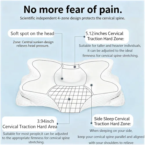 Vista 3 de Almohada ergonómica de espuma viscoelástica de rebote lento de cuatro lados, almohada cervical de apoyo para el cuello para personas que duermen