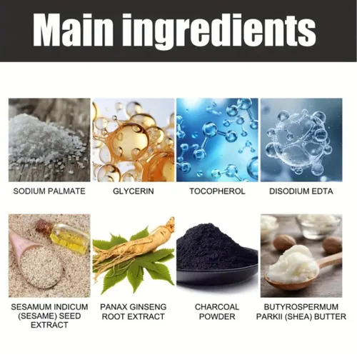 Vista 6 de Jabón negro para el cabello sin canas, 2 piezas con ingredientes herbales como extracto de ginseng, polvo de carbón y semillas de sésamo