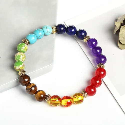 Vista 3 de Natural Stone Beaded bracelets for Women and Men FengShui Bracelets Stress Relief Anxiety 7 Chakras Bracelet with Gift Box Jewelry Gift for