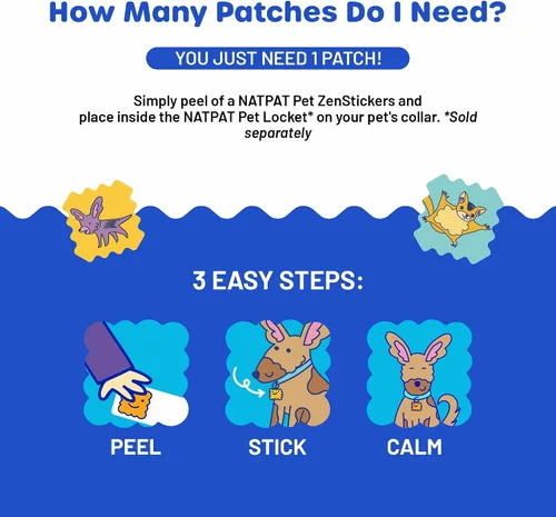 Vista 8 de NATPAT Pet Zen - Parches calmantes para perros – Alivio eficaz del estrés sin medicamentos para viajes, fuegos artificiales y ansiedad por