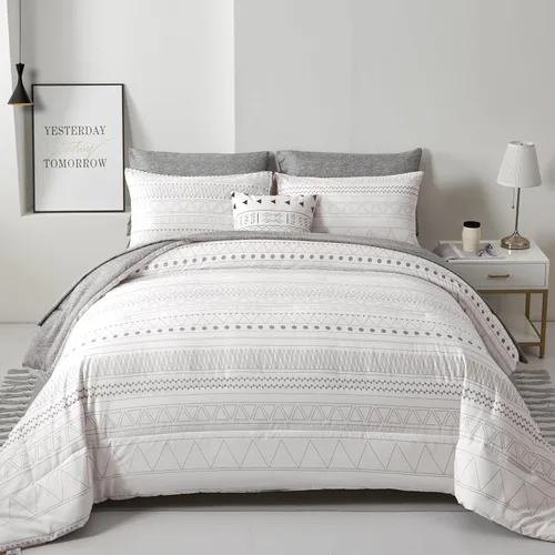 Vista 9 de WONGS BEDDING Juego de edredón Queen, rayas geométricas de oro negro Negro dorado