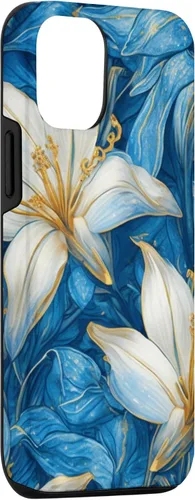 Vista 3 de iPhone 14 Hermosa Lily Flowers Foral Blanco Azul Acuarela Patrón Caso
