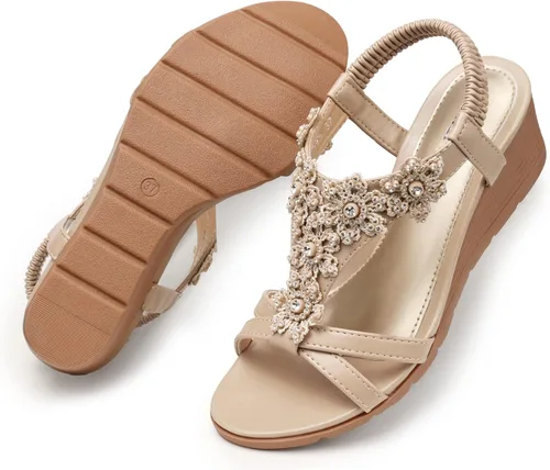 Vista 7 de TEMOFON Sandalias de plataforma elegantes de verano con tacón bajo para 25-albaricoque