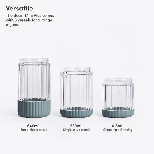 Vista 3 de The Beast Mini Blender Plus Mini licuadora de cocina para encimera Mezcla de batidos y batidos, aderezos, salsas, salsas Recipientes Azul