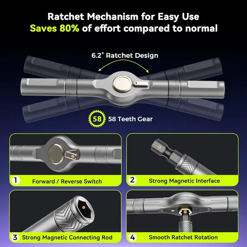 Vista 3 de 25 in 1 Magnetic Ratchet Screwdriver Set, S2 Steel Bits & 7 CR-V Sockets, Flexible Shaft, Magnetic Multi Bit Screwdriver Kit with Case for