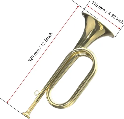 Vista 2 de CashBeat - Cuerno de corneta de latón chapado en oro, trompeta de caballería con bolsa y guantes Brass Instrument for Military Orchestra and