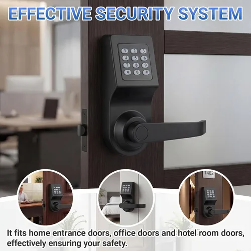 Vista 7 de Hicarer Paquete de 1 cerradura de puerta comercial sin llave con palanca de Negro mate