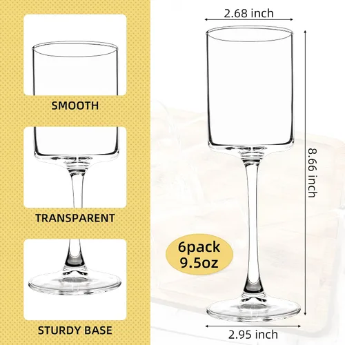 Vista 2 de [Usado] Juego de 6 copas de vino cuadradas elegantes, 9.5 onzas Copas de vino tinto multiusos para cumpleaños, bodas, fiestas, transparentes