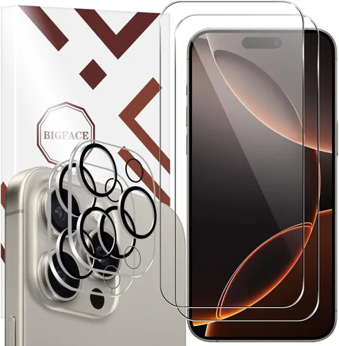 Vista 8 de BIGFACE Protector de pantalla para iPhone 11 + protectores de lente de cámara, [2 + 2 unidades] Vidrio templado transparente HD de alta calidad