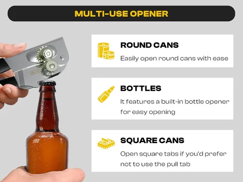 Vista 5 de Abrelatas resistente con imán – Abrelatas comercial manual para personas mayores, de mano, hoja afilada, borde liso, perilla plegable para un fácil