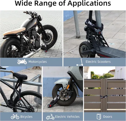 Vista 6 de Cerradura de cadena antirrobo para bicicleta, cerradura de bicicleta de seguridad de 110 dB, cerradura de cadena de 0.315 in x 4 pies con llave