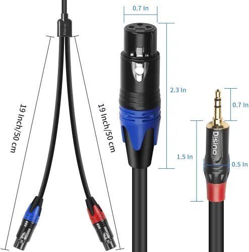 Vista 3 de Cable divisor Y de XLR doble hembra a 3,5 mm, cable de interconexión de micrófono de audio auxiliar estéreo TRS de XLR hembra desequilibrada a mini