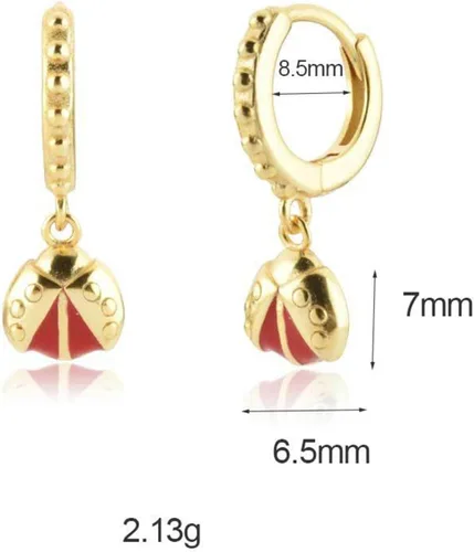 Vista 4 de Aretes milagrosos de mariquita para mujer, aretes de aro de mariquita dorada, aretes colgantes de mariquita, lindos regalos de joyería para mujer