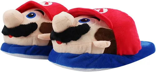 Vista 3 de Super Mario Brothers - Pantuflas de felpa para niños (niños grandes), color rojo, R, M, R