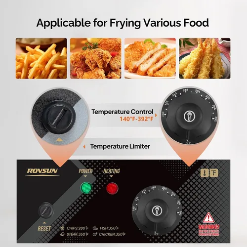 Vista 3 de Bonnlo Freidora eléctrica, freidora de encimera de 11.4 cuartos de galón con canasta, tapa, freidora comercial con control de temperatura, tanque