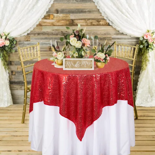 Vista 26 de ShinyBeauty Mantel Cuadrado Pequeño de 36 x 36 Pulgadas Mantel de Lentejuelas Azul Bebé Cubierta de Mesa con Purpurina Superposición Cuadrada