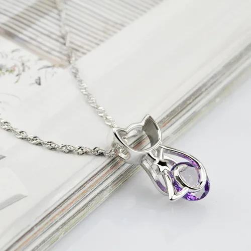 Vista 8 de Dankadi Collar de plata de ley 925 de moda para mujer, lindo gatitogato, colgante de cadena de eslabones para el cuello, gargantilla de circón