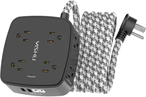 Vista 17 de Regleta de protección contra sobretensiones de 5 pies, 8 tomas amplias con 4 puertos USB, extensor de salida de 3 lados con cable de extensión de 5