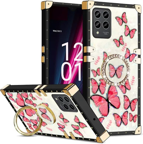 Vista 10 de Funda para Revvl 6 Pro para mujer, elegante funda protectora de TPU con función atril para Revvl 6 Pro (mariposa púrpura)