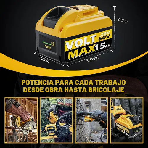 Vista 6 de 2-Pack 20V/60V 15.0Ah Battery Compatible with DEWALT