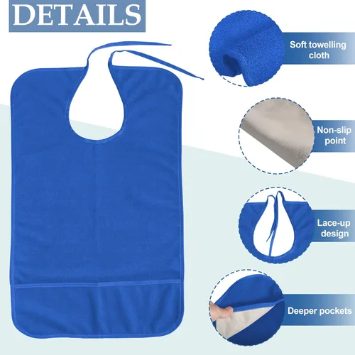 Vista 4 de Babero antideslizante para adultos para comer, baberos grandes impermeables para adultos, para mujeres mayores, hombres, lavables