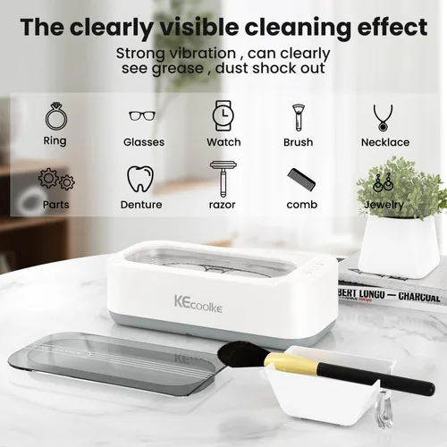 Vista 4 de KECOOLKE - Máquina de limpieza ultrasónica de joyería, limpiador sónico de 400 ml con temporizador digital para anteojos, anillos, plata, solución