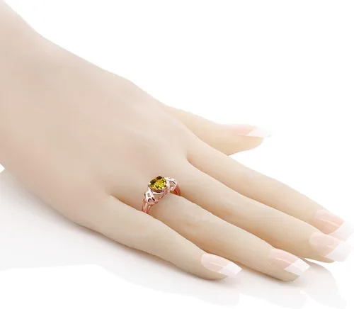 Vista 3 de 1,05Ct citrino amarillo forma de corazón 18K chapado en oro rosa anillo de plata