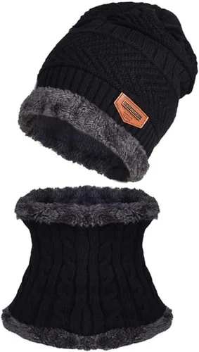 Vista 2 de BCDlily Conjunto de bufanda térmica de invierno para mujeres y hombres, gorro de calavera cálida con calentador de cuello