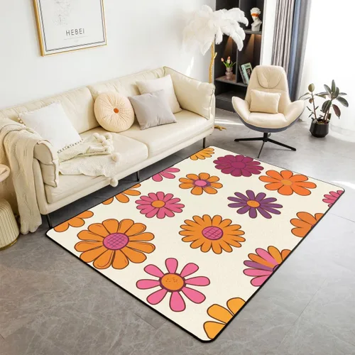 Vista 9 de Groovy Flower Power - Alfombra de 3 x 5 pulgadas, bonita alfombra floral bohemia 60S 70S, alfombra hippie para niños, niñas, adolescentes y mujeres
