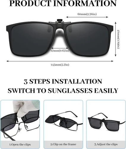 Vista 5 de LUFF Polarized/Night Vision Clip on Sunglasses/Myopia Glasses for Driving Black-Yellow