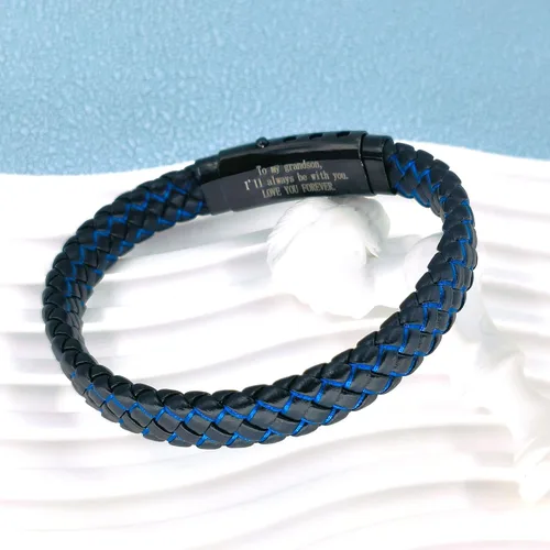 Vista 31 de Pulsera de cuero trenzado con texto en inglés «Love You Forever» para hombres y niños, pulsera inspiradora de acero inoxidable, pulsera de cuero