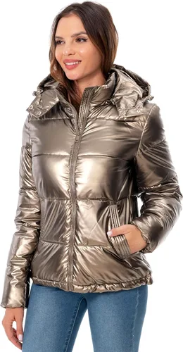 Vista 3 de Chaqueta de invierno con capucha para mujer, casual, cálida, acolchada, con cremallera completa, corta con relleno de burbujas